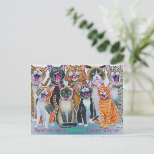 Caroling Cats Postkarte (Stehend Vorderseite)