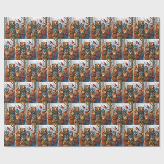 Caroling Christmas Forest Animals  Geschenkpapier (Flach)