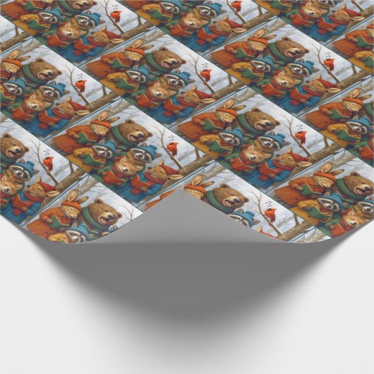 Caroling Christmas Forest Animals Geschenkpapier (Ecke)
