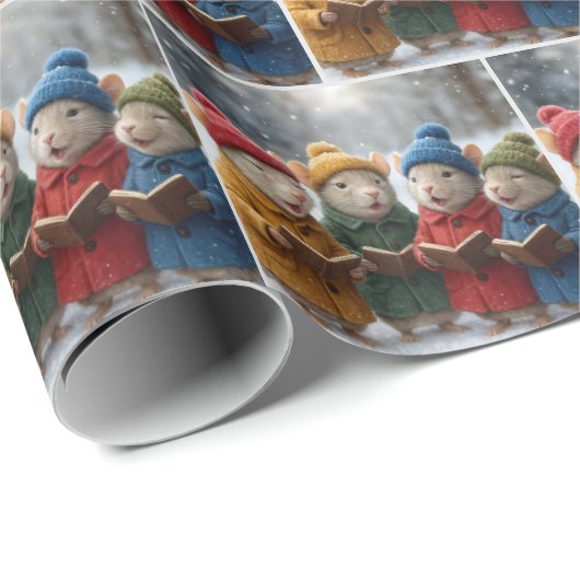 Caroling Christmas Mice In Snow Geschenkpapier (Rolleneckpunkt)