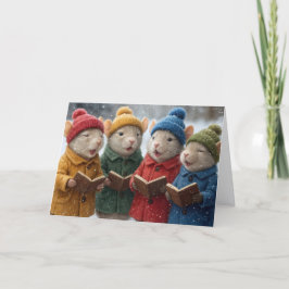 Caroling Christmas Mice In Snow Karte