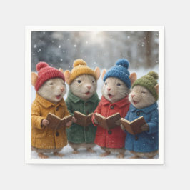 Caroling Christmas Mice In Snow Serviette