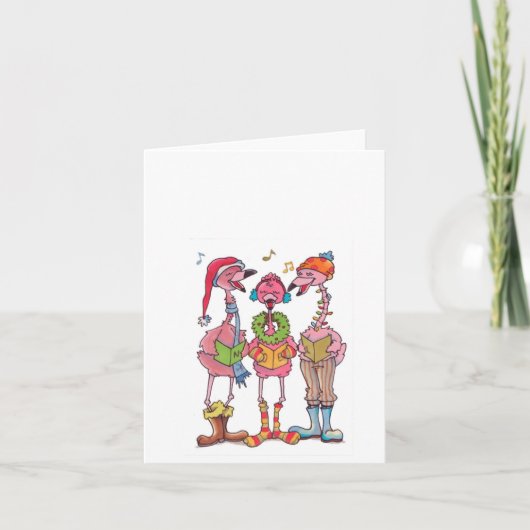 Caroling Flamingo-Feiertag Notecard Feiertagskarte (Vorderseite)