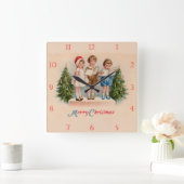 Caroling Kids Christmas Clock Quadratische Wanduhr (Zuhause)