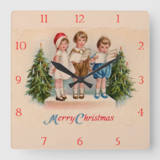 Caroling Kids Christmas Clock Quadratische Wanduhr