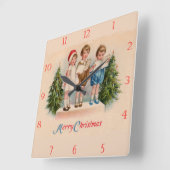Caroling Kids Christmas Clock Quadratische Wanduhr (Winkel)
