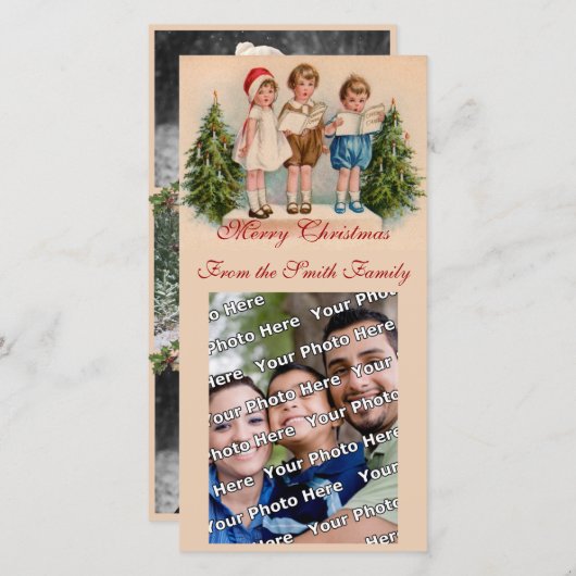 Caroling Kids Foto Card Feiertagskarte (Vorne/Hinten)