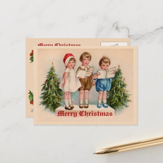 Caroling Kids Postcard Feiertagspostkarte (Vorderseite/Rückseite Beispiel)