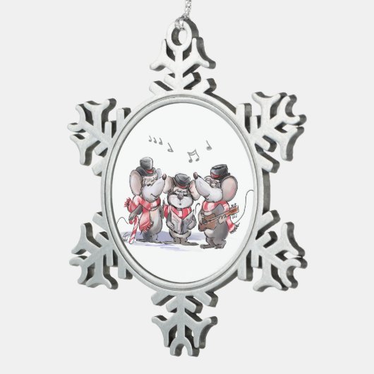 Caroling Mic, Mac & Moe Pewter Snowflake Ornament (Rechts)