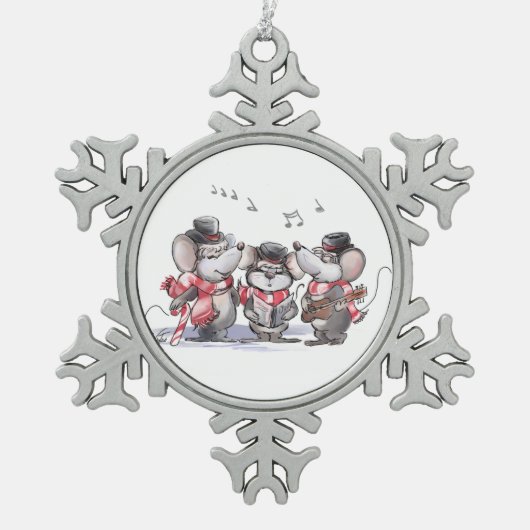 Caroling Mic, Mac & Moe Pewter Snowflake Ornament (Vorderseite)