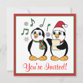 Caroling Penguins Weihnachts-Party Einladung (Vorderseite)