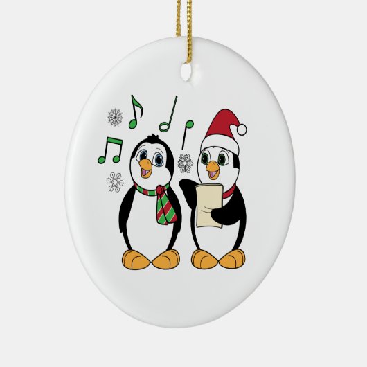Caroling Pinguine im Schnee Keramik Ornament (Rechts)