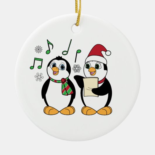 Caroling Pinguine im Schnee Keramik Ornament (Vorne)