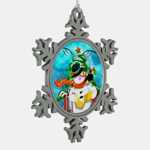Caroling Snowman Schneeflocken Zinn-Ornament