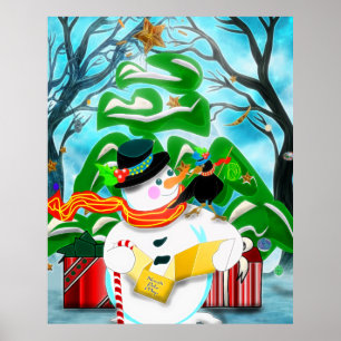 Caroling Snowman Wall/Door/Window Poster