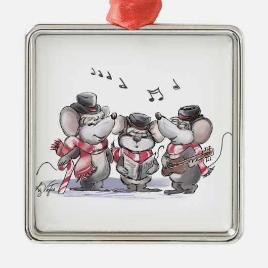 Caroling with Mic, Mac & Moe Square Ornament Aus Metall (Vorne)
