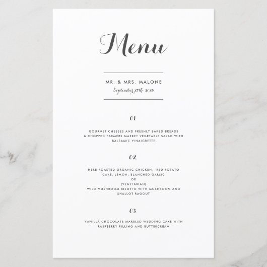 Carolyna Wedding Dinner Menu (Vorderseite)