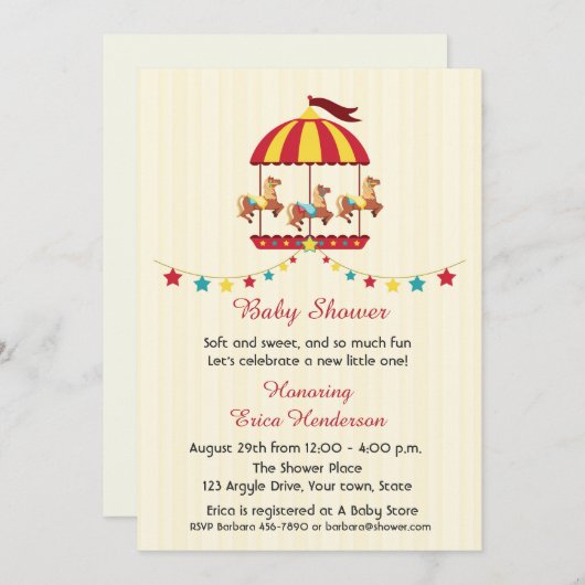 Carousel Baby Dusche Einladung (Vorne/Hinten)