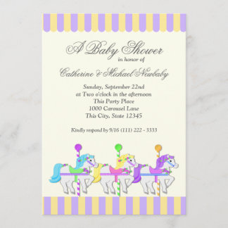 Carousel Baby Dusche Lila Gold Einladung