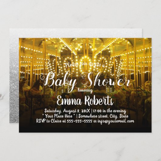 Carousel Baby Dusche Mergo Round Einladung (Vorne/Hinten)