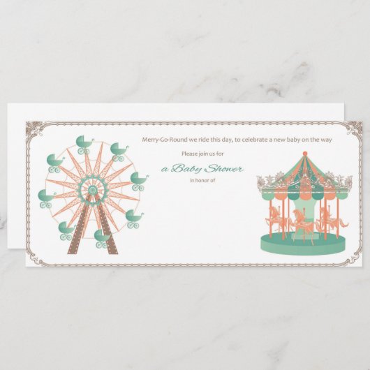 Carousel Babydusche Einladung (Vorne/Hinten)