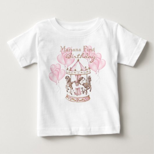 Carousel Ballons Unicorn 1s Girly Birthday Party Baby T-shirt (Vorderseite)