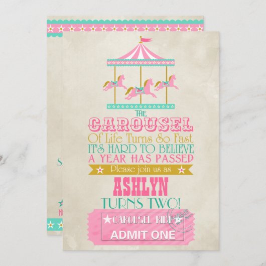 Carousel Birthday Einladung (Vorne/Hinten)