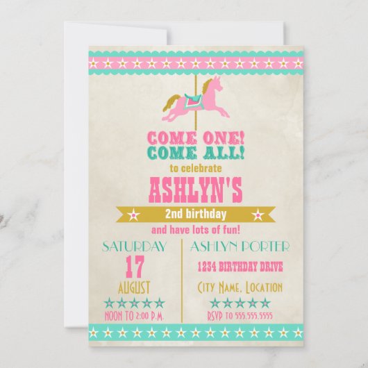 Carousel Birthday Einladung (Rückseite)