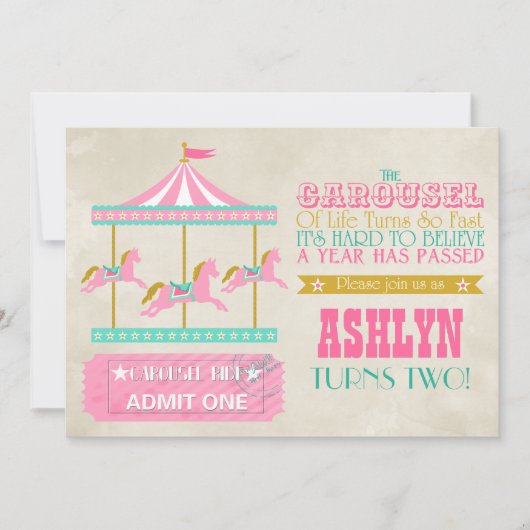 Carousel Birthday Party Einladung (Vorderseite)