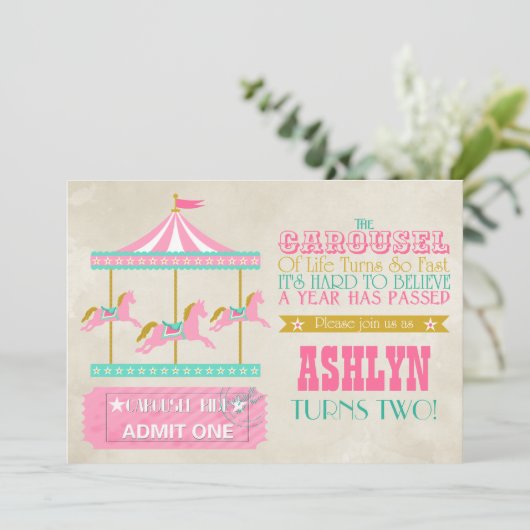 Carousel Birthday Party Einladung (Stehend Vorderseite)