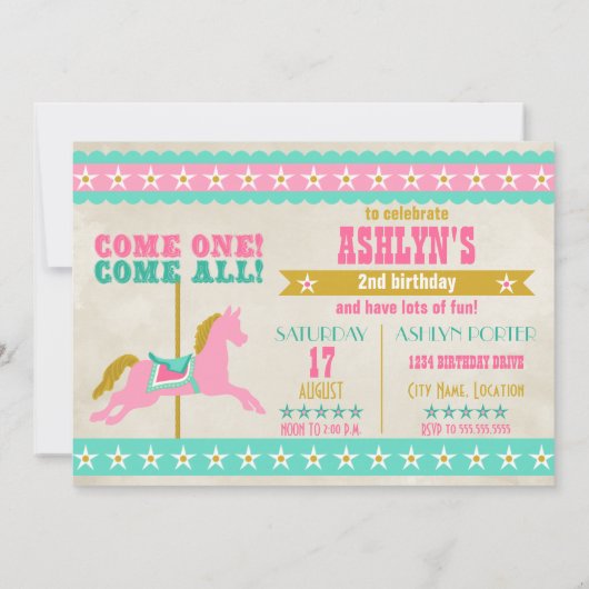 Carousel Birthday Party Einladung (Rückseite)