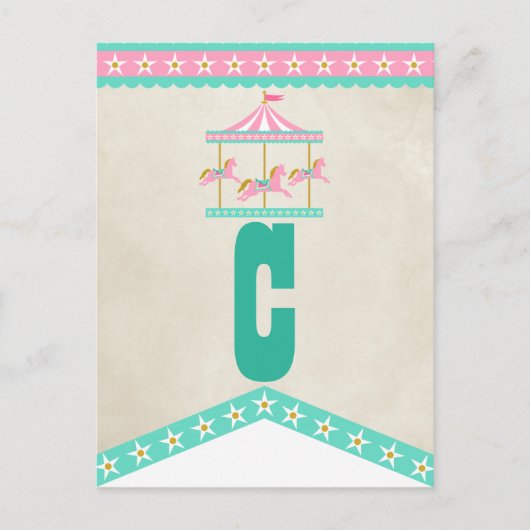 Carousel Birthday Party Pennant Bunting Postkarte (Vorderseite)