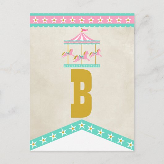 Carousel Birthday Party Pennant Bunting Postkarte (Vorderseite)