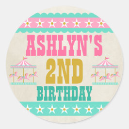 Carousel Birthday Party Personalisiert Runder Aufkleber