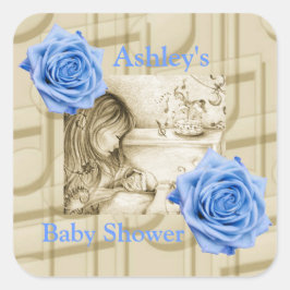Carousel Dreams Blue Rose & Music Square Stickers