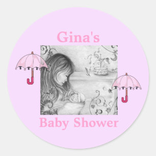 Carousel Dreams Pink Umbrella Round Stickers