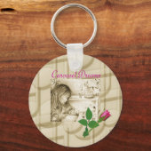 Carousel Dreams Vintag Rosa Rose Button Schlüssela Schlüsselanhänger (Vorderseite)