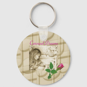 Carousel Dreams Vintage Pink Rose Button Schlüssel Schlüsselanhänger
