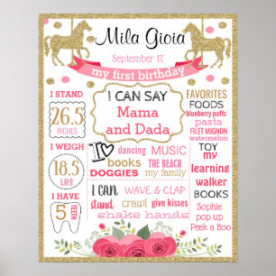 Carousel First Birthday Chalkboard-Zeichen Poster