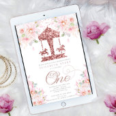 Carousel Floral Glitzer Erster Geburtstag Einladung
