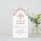 Carousel Floral Soft Pink Baby Dusche Dankeskarte (Stehend Vorderseite)