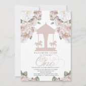 Carousel floral Soft Pink Erster Geburtstag Einladung (Vorderseite)