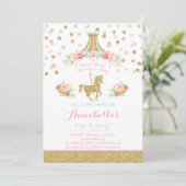 Carousel Geburtstag Einladung Floral Pink Minze Go (Stehend Vorderseite)
