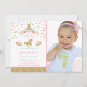 Carousel Geburtstag Einladung Floral Pink Minze Go (Vorderseite)