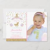 Carousel Geburtstag Einladung Floral Pink Minze Go (Vorderseite)