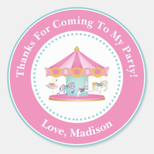 Carousel Geburtstagsparty Gefallen Stickers (Vorderseite)