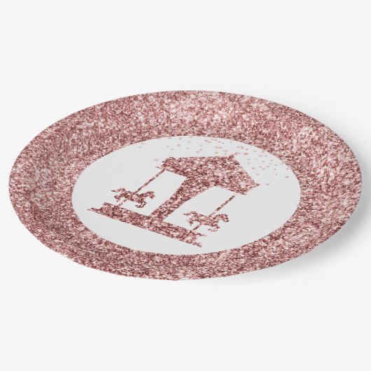 Carousel Glitzer Geburtstag Pappteller (Schrägansicht)