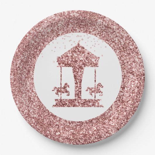Carousel Glitzer Geburtstag Pappteller (Vorderseite)