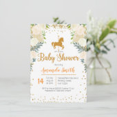 Carousel Gold White Baby Dusche Einladung (Stehend Vorderseite)