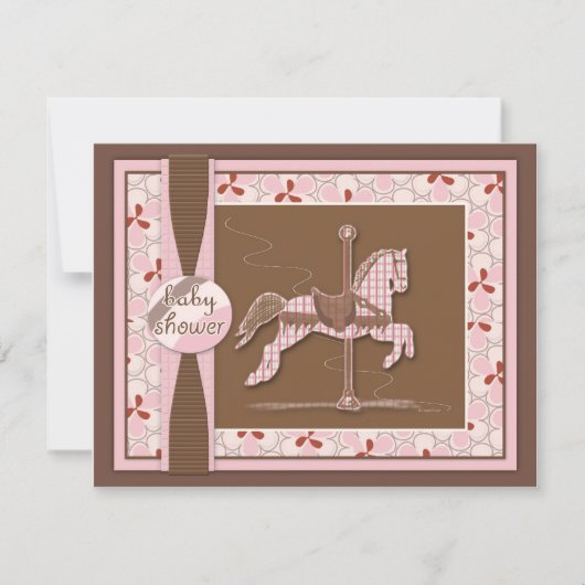 Carousel Horse Baby Girl Dusche Einladung (Vorderseite)